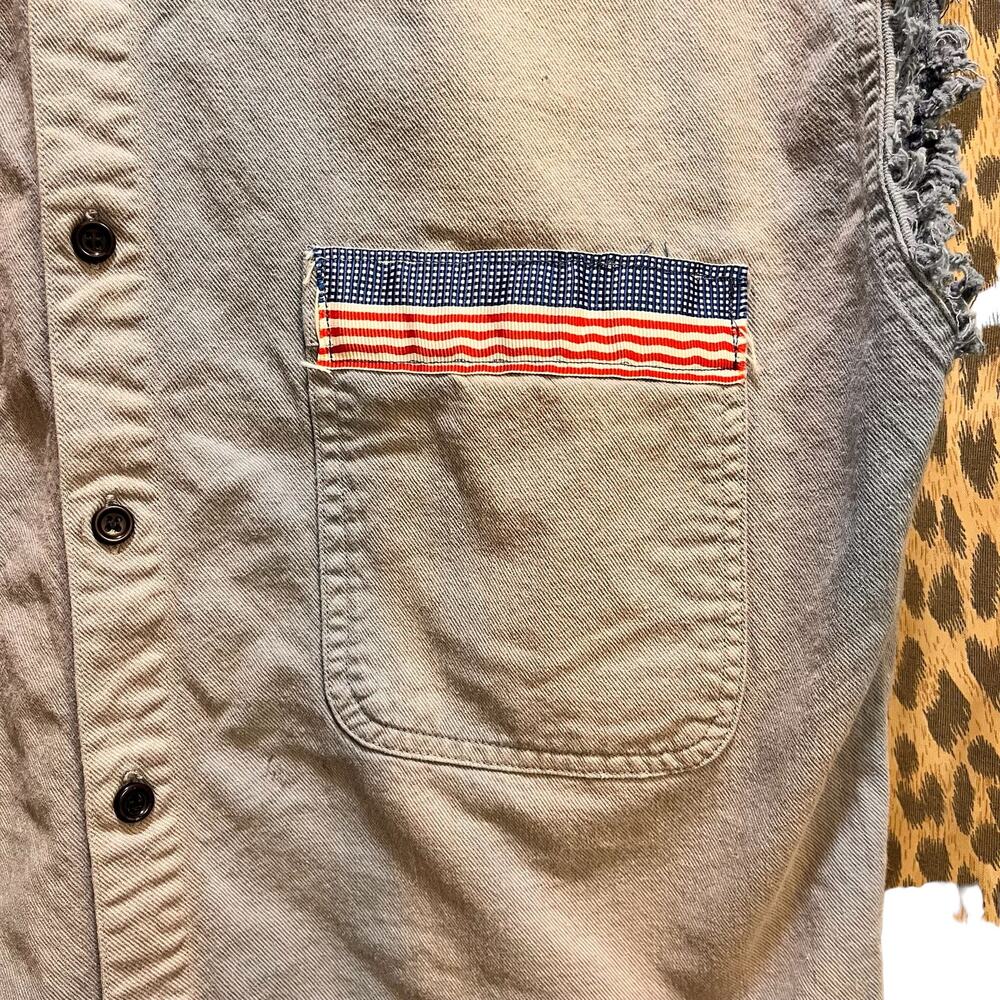 Vintage 80's Levi Union Steel Workers Button Down Sleeveless Shirt Large - Picture 9 of 10